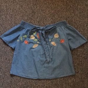 Charlotte Russe Off-the-shoulder Denim Blouse